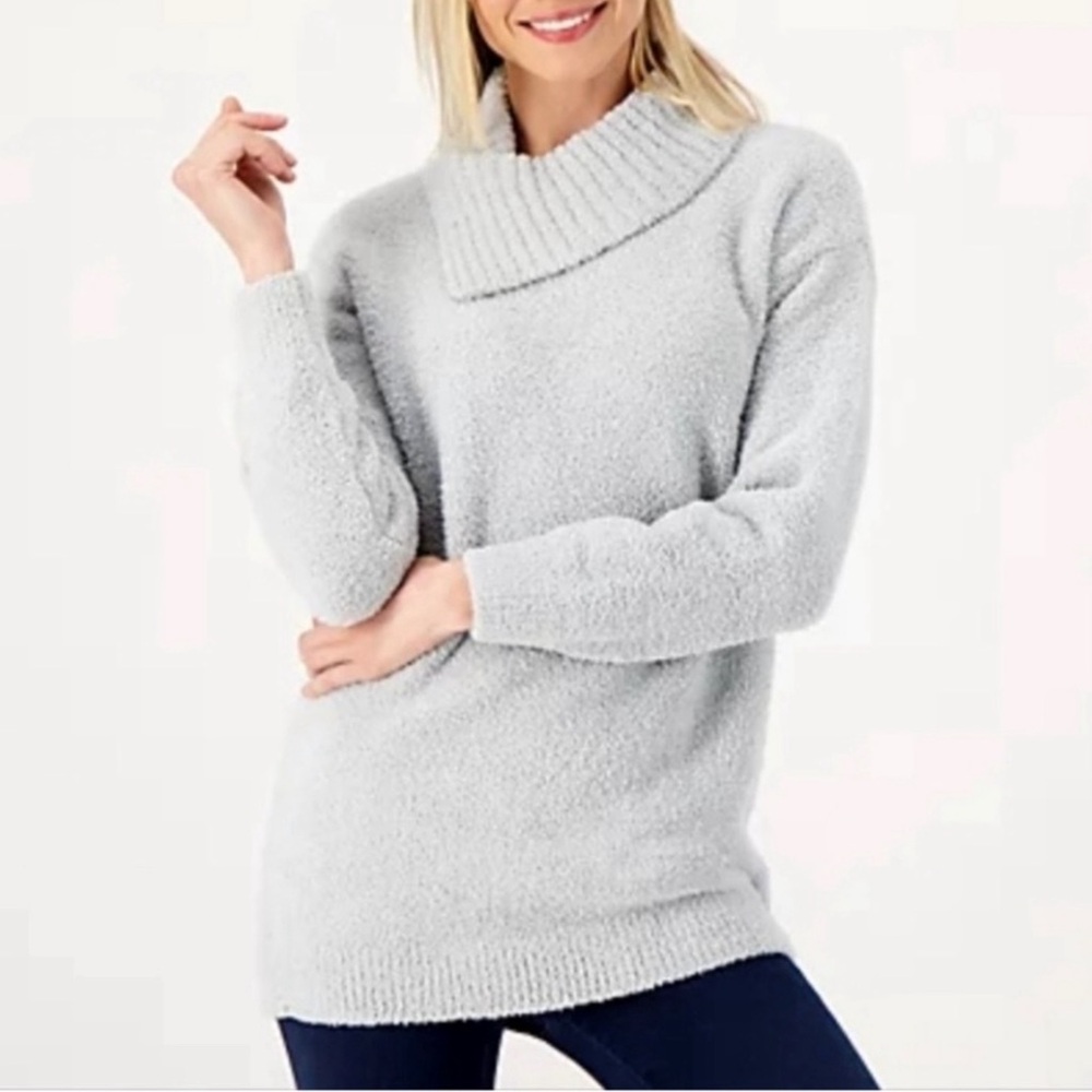 Barefoot Dreams CozyChic Knit Blue Water Cowl Neck Sweater Large X-Large NWT